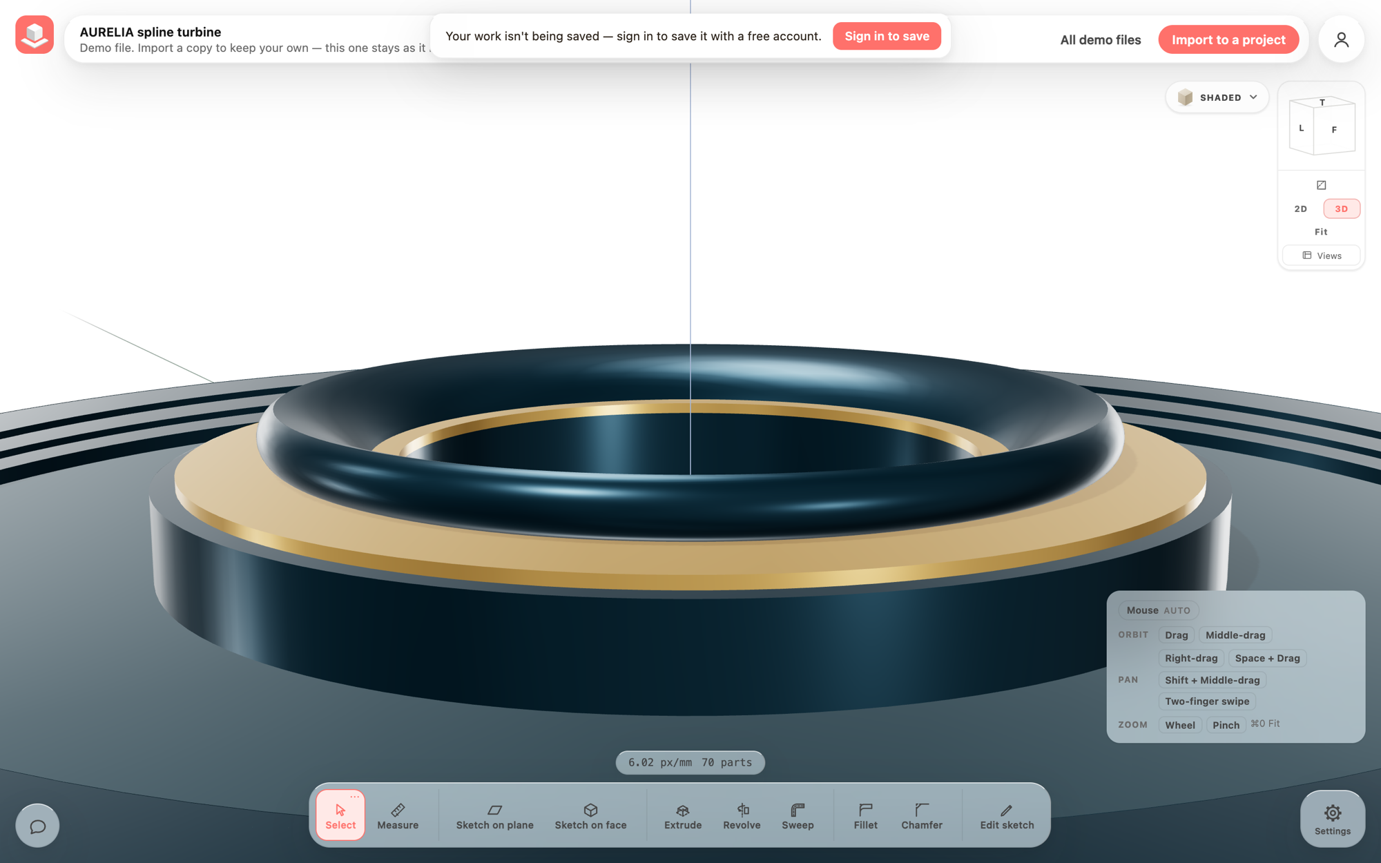 The raised collar rounded into a rolled ring by three large fillets, sitting on the unchanged gold seal.